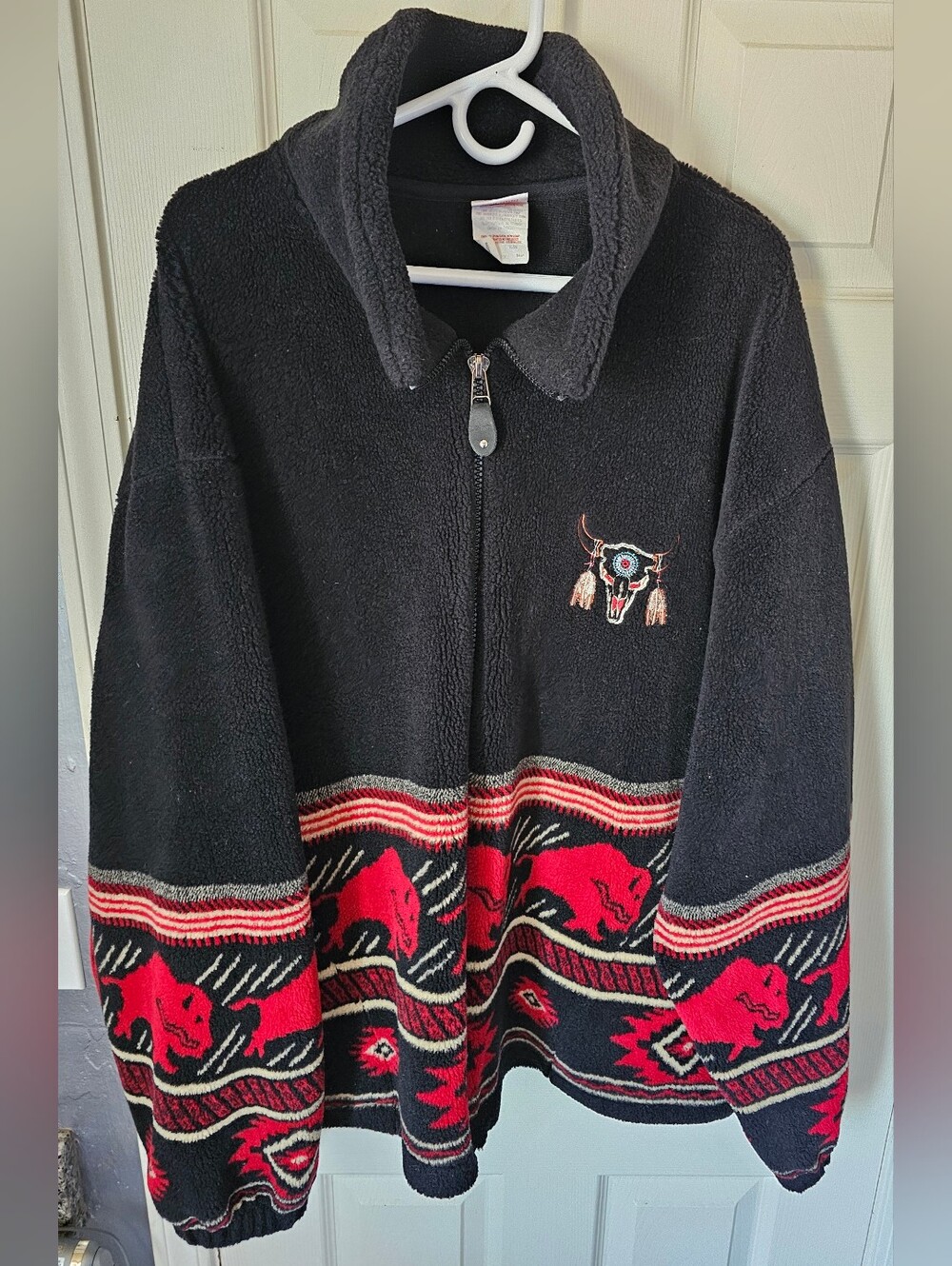Vintage 90s Milton Funwear Fleece Jacket 2XL Southwestern  Buffalo Skull